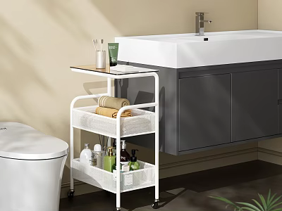 White Rolling Bathroom Storage Cart With Towel And Toiletries Organizer Shelf 3d model