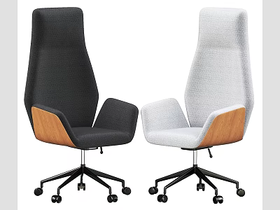 Black and Gray High Back Office Chairs with Wooden Armrests and Five Pointed Base Wheels 3d model