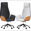 Black and Gray High Back Office Chairs with Wooden Armrests and Five Pointed Base Wheels