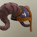 Ornate Purple And Golden Helmet With Ram Horns Intricate Braided Patterns And Studs