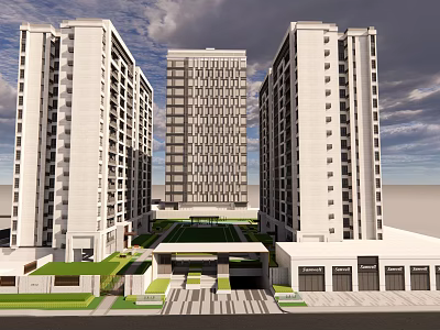 Modern High Rise Residential Buildings With Contemporary Design And Landscaped Courtyard 3d model