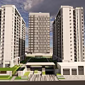 Modern High Rise Residential Buildings With Contemporary Design And Landscaped Courtyard