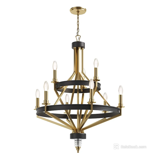 Modern Gold And Black Metal Frame Chandelier With Multi Tiered Design And Candle Lights 3d model 