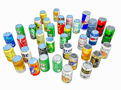 Variety of Assorted Colorful Canned Beverages with Different Brands and Flavors 3d model