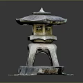 Japanese Traditional Stone Lantern With Multi Tiered Structure And Pagoda Roof