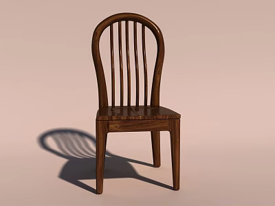 Classic Wooden Dining Chair With Dark Brown Curved Backrest And Vertical Slats 3d model