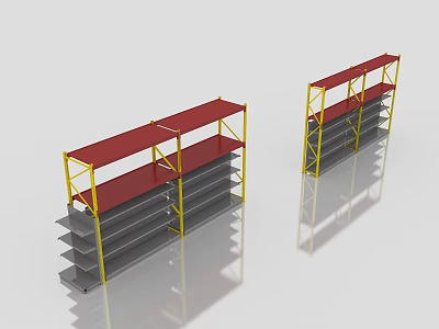 Supermarket Department Store Display Shelves With Red Top Yellow Frames And Gray Layers For Retail 3d model