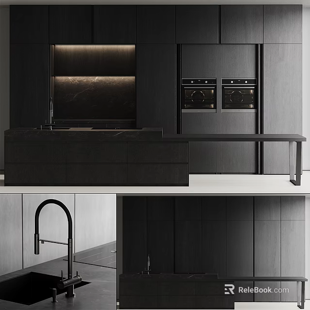 Modern Kitchen With Dark Cabinets And Appliances 3d model 