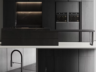 Modern Kitchen With Dark Cabinets And Appliances 3d model