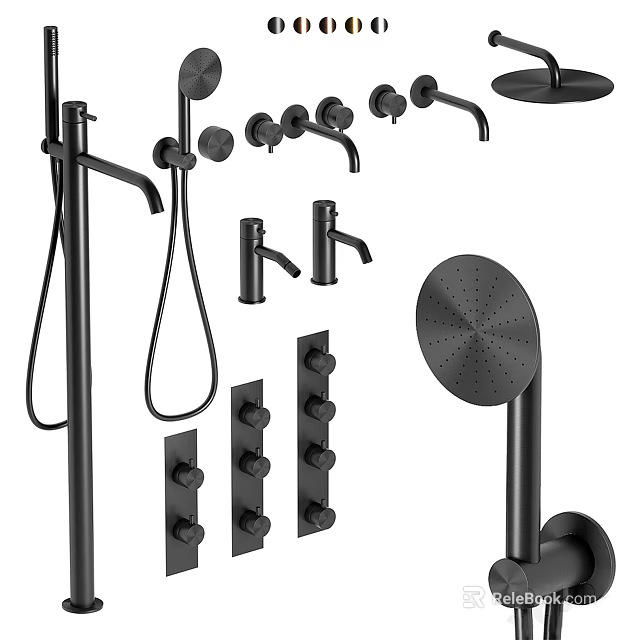 Black Modern Shower System With Handheld Sprayer Control Knobs And Rainfall Top Head 3d model