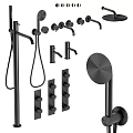 Black Modern Shower System With Handheld Sprayer Control Knobs And Rainfall Top Head 3d model
