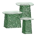 Decorative Shell Encrusted Tables With Clear Glass Tops And Unique Pedestal Design
