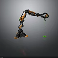 Orange And Black Robot Arm Grabbing Small Green Object With Sturdy Base 3d model