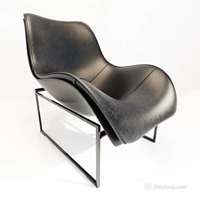 Modern Black Leather Lounge Chair With Sleek Metal Frame Design 3d model 