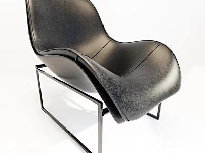Modern Black Leather Lounge Chair With Sleek Metal Frame Design 3d model