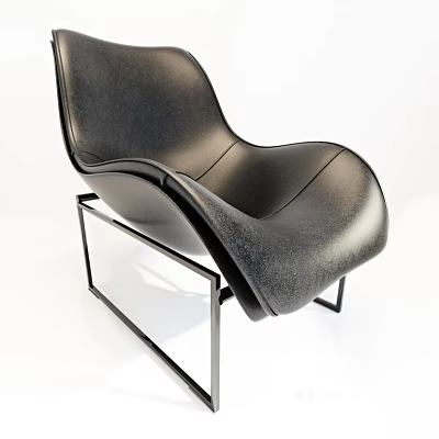 Modern Black Leather Lounge Chair With Sleek Metal Frame Design 3d model