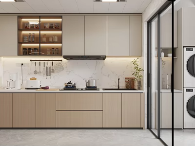 Modern Kitchen Interior Design With Light Colored Cabinets Marble Countertop And Appliances 3d model