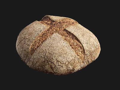 Round Artisan Bread With Cross Pattern On Light Brown Crust And Black Background 3d model