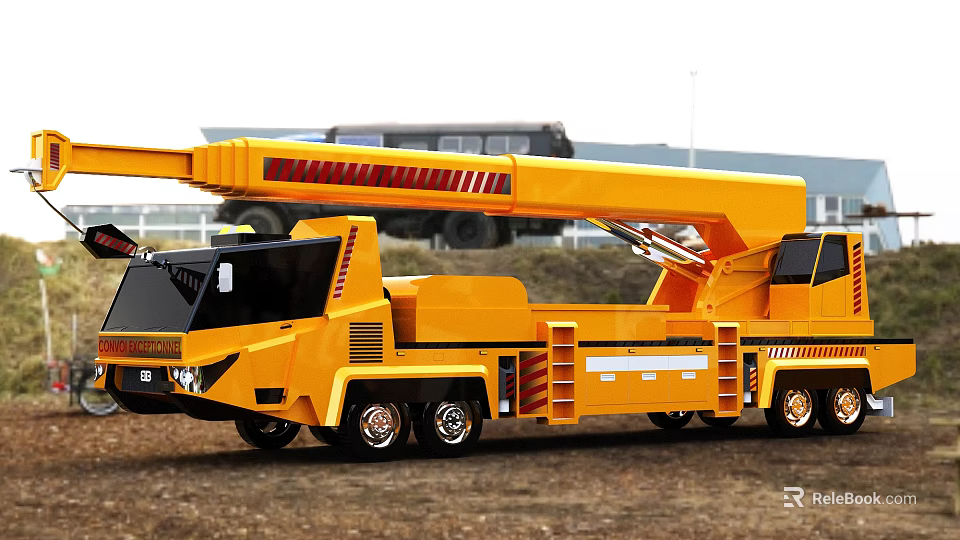 Yellow Crane Truck for Construction And Heavy Lifting Work with Extended Boom Structure 3d model