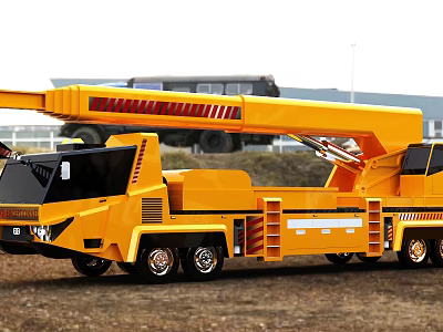 Yellow Crane Truck for Construction And Heavy Lifting Work with Extended Boom Structure 3d model
