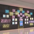 Modern Photo Check In Spot With Colorful Neon Square Lights Chinese Characters And Wall Design