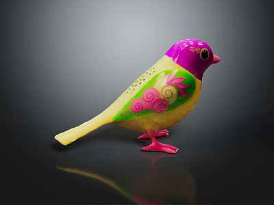 Colorful Bird Sculpture With Purple Head Yellow Body And Green Decorative Patterns 3d model