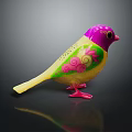 Colorful Bird Sculpture With Purple Head Yellow Body And Green Decorative Patterns