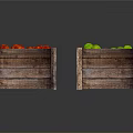 Vibrant Red and Green Fresh Fruits Displayed in Wooden Crates