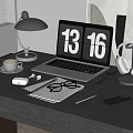 Modern Laptop Workspace With Table Lamp Coffee Cup Headphones And Notebook