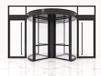 Modern Revolving Door With Black Frame And Glass Panels On Marble Floor 3d model