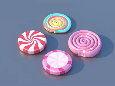 Colorful Lollipops With Various Patterns And Vibrant Colors On Gray Background 3d model