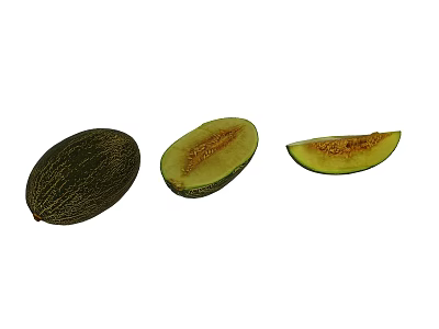 Fresh Ripe Cantaloupe Melon With Whole And Sliced Pieces On White Background 3d model