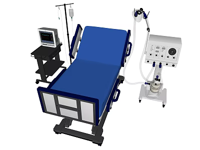Medical Equipment for Clinical Use Including Patient Bed Monitor IV Stand and Ventilator 3d model