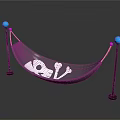 Stylish Silver Hammock With Skull And Bones Design Black Poles Blue Balls And Pink Ropes