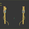 Pair of Yellow Industrial Equipment With Red Blue Components And Coiled Cables