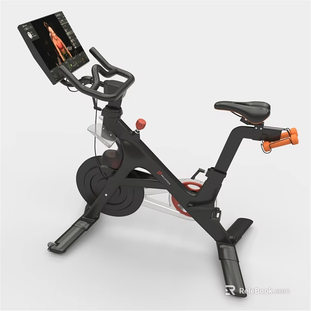 Modern Exercise Bike With LCD Screen Black Design And Orange Accents 3d model 