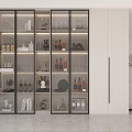 Modern Wine Cabinet With Glass Doors LED Lighting Wine Bottles Glassware And Decorative Pieces