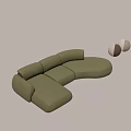 Green L Shaped Multi Seat Sectional Sofa With Round Decorative Pillows