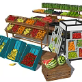 Display Shelves for Fresh Fruits and Vegetables in Retail Market with Neat Arrangement