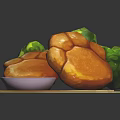 Golden Fried Pastries Served With Green Broccoli And Dipping Sauce On Tray