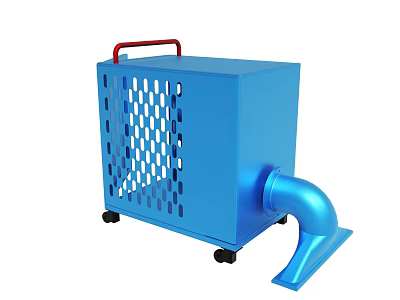 Blue Industrial Equipment With Red Handle Perforated Side And Curved Pipe On Wheels 3d model
