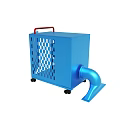 Blue Industrial Equipment With Red Handle Perforated Side And Curved Pipe On Wheels