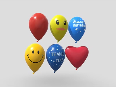 Colorful Celebration Balloons With Red Yellow Blue Smiley Heart Happy Birthday Thank You 3d model