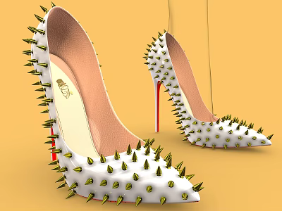 White Spiked High Heels With Red Heels And Decorative Spikes 3d model