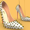 White Spiked High Heels With Red Heels And Decorative Spikes