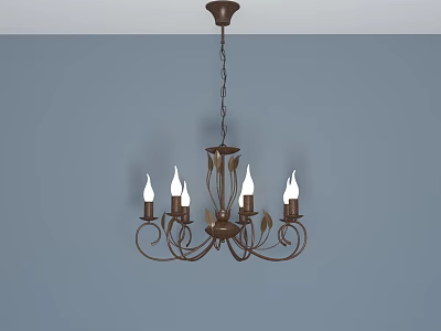 Vintage Style Chandelier With Candle Lights And Ornate Metal Leaf Design 3d model