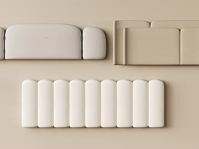 Modular Furniture Components Featuring White Beige Soft Padded Upholstered Rectangular Curved Shapes 3d model