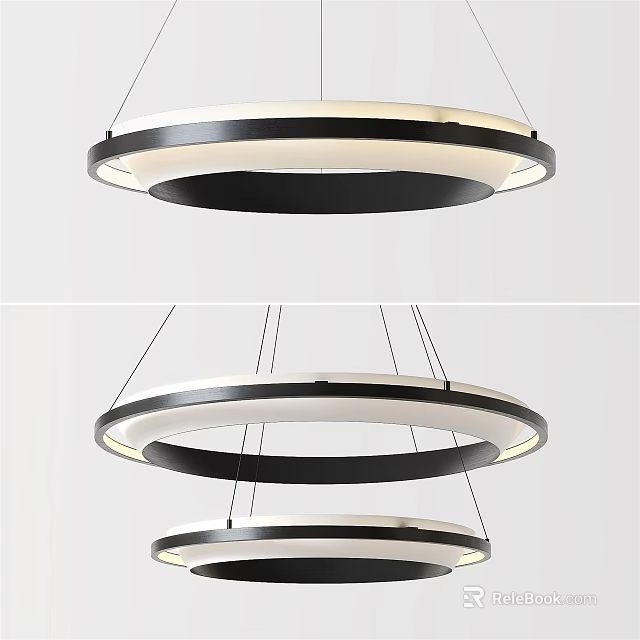Modern Stylish Round Double Ring Pendant Light With Black And White Design 3d model