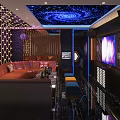 KTV Lounge With Starry Ceiling Hexagonal Grid Wall Brown Sofa And Large TV 3d model
