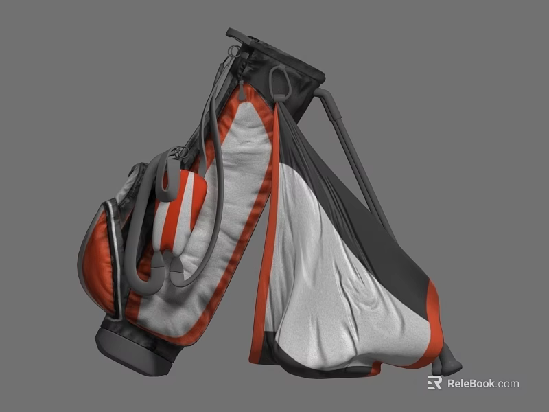 3D Model Red White Black Golf Bag With Stand And Straps 3d model 